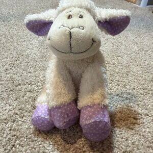 White Sheep Lamb Plush Lovey Purple Polka Dot 7" Stuffed Toy Inter-American 2015